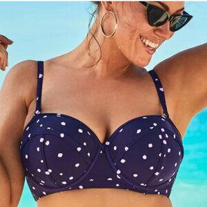 NWT- Swimsuits For All ‘Madame’ Retro Polka Dot Full Figure Underwire Bikini Top